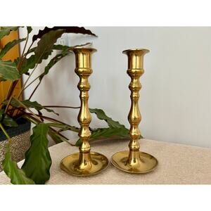 Pair of Vintage Brass Gold Candlesticks, Made in JAPAN, Solid Brass